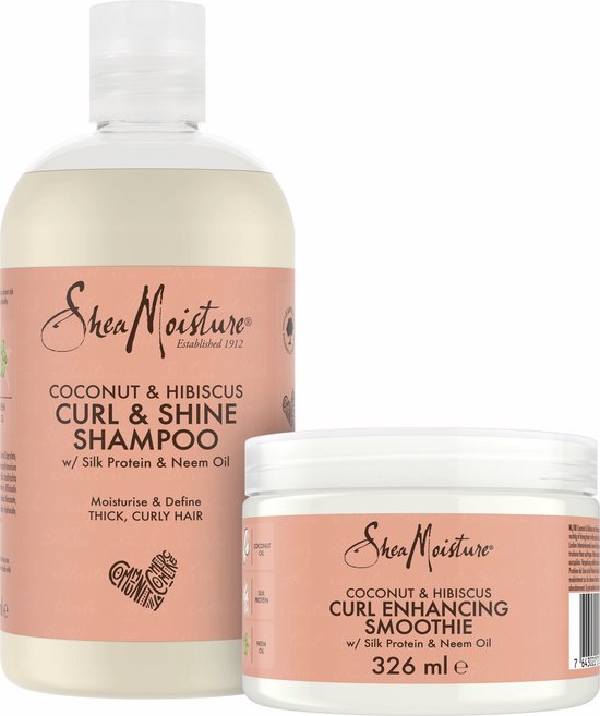 Shea Moisture Coconut & Hibiscus Geschenkset - Curl & Shine Shampoo - Curl Enhancing Smoothie - Set of 2