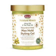 African Pride - Moisture Miracle Olive Oil & Tea Tree Oil Nourish & Hold Max Hold Styling Gel 18oz