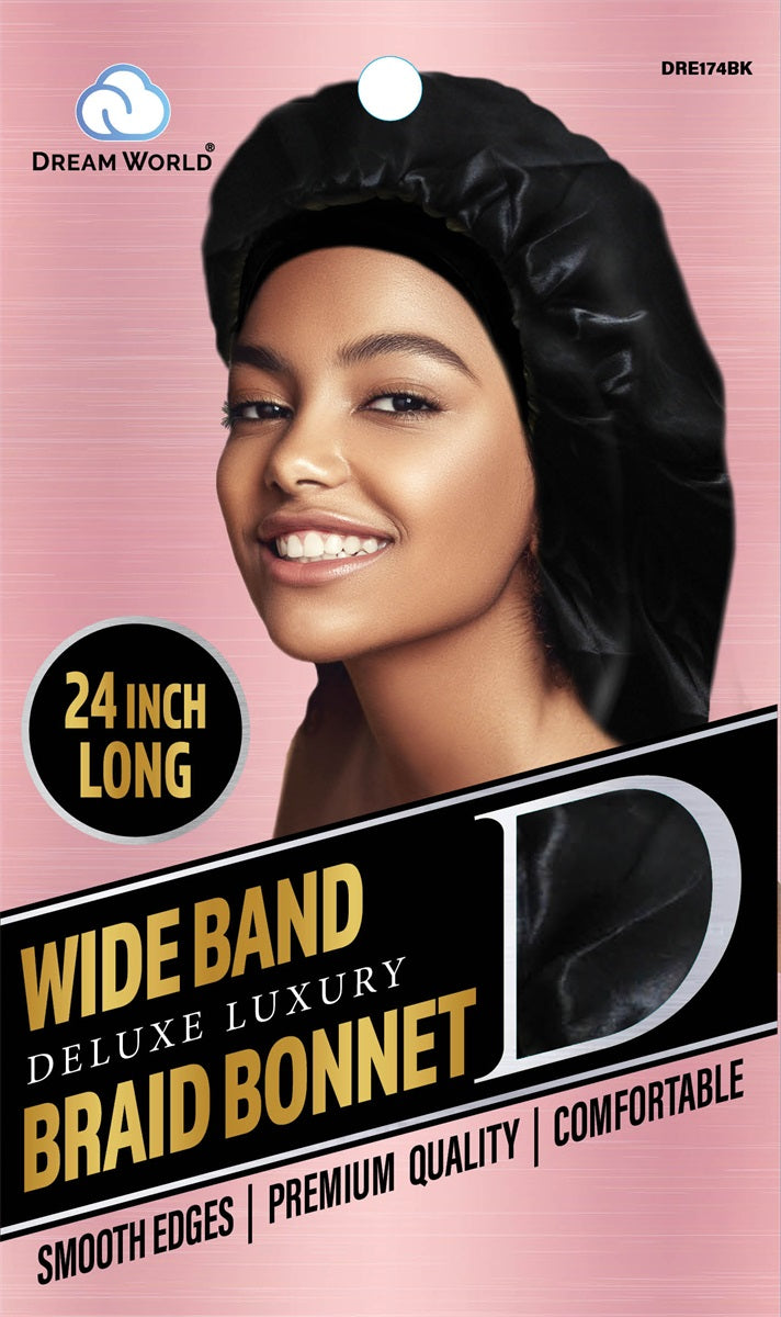 Dream -  Wide Band braid bonnet Black 24" Long (Random Color)